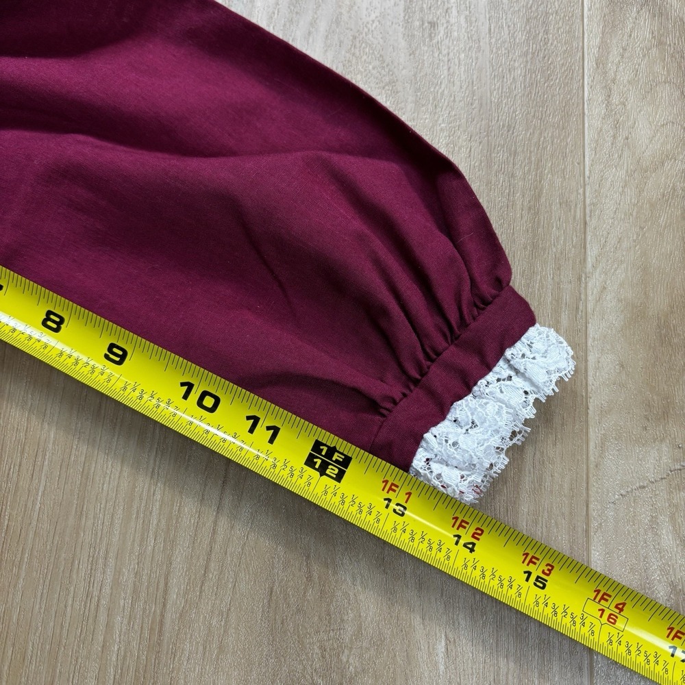 VTG Polly Flinders Hand Smocked Embroidered Long Sleeve Prairie Dress Maroon 10 - Picture 13 of 13